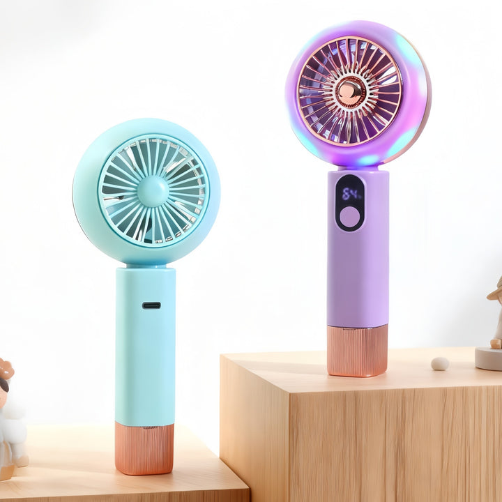 Women Portable Mini Hand Fan with LED Display and Digital Control Bowlift