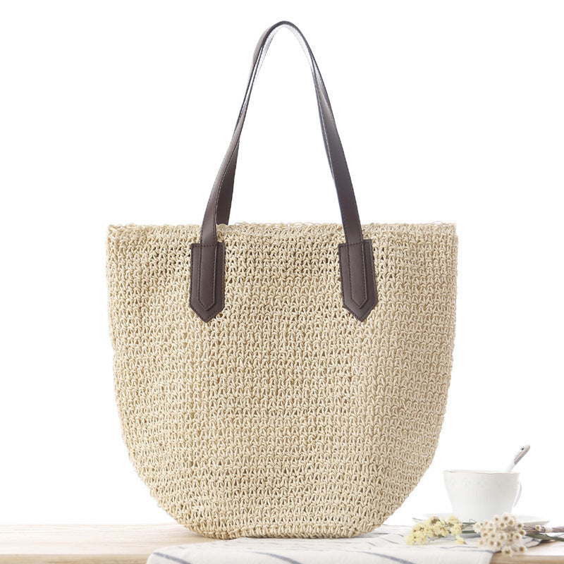 Handbag Made of Woven Natural Material with Sturdy Leather Handles Bowlift