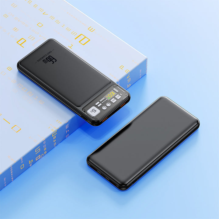 Power bank with integrated cable system and digital charging display Bowlift