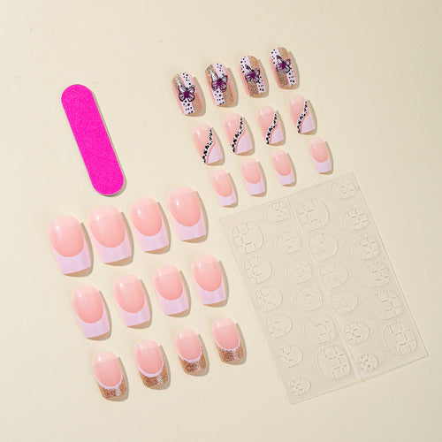 Elegant Floral Glitter Acrylic Nail Art Extensions Bowlift