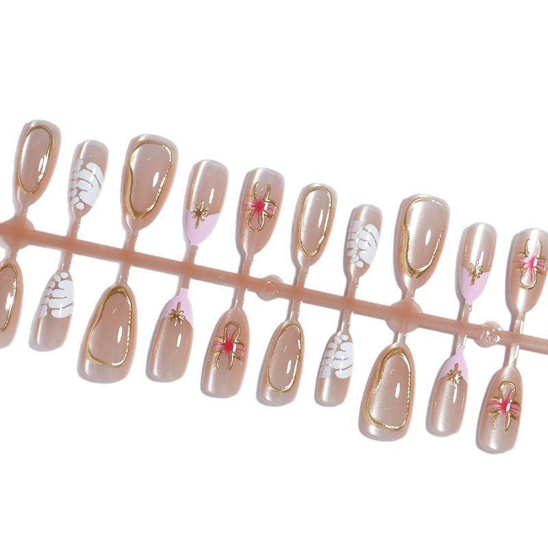 Artistic Press-On Nail Set with Elegant Floral Accents Bowlift