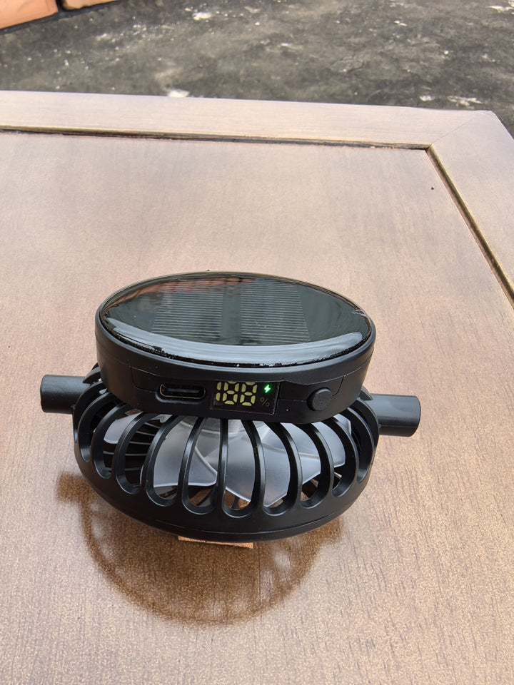 Solar-powered mini fan with digital battery level indicator and USB-C charging port Bowlift