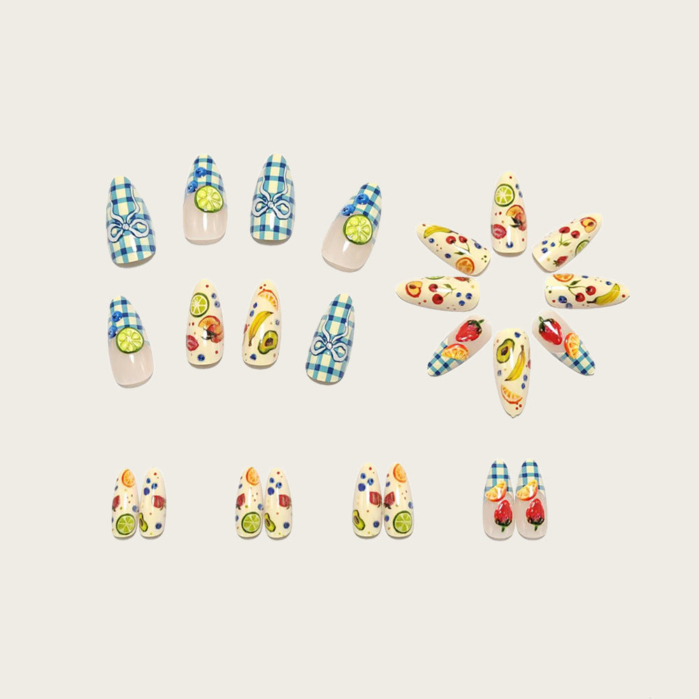 Artificial nails with fruity and checkered design Bowlift
