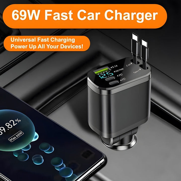 High-Power Fast Car Charger with Dual USB-C PD Ports and LED Voltage Display Bowlift