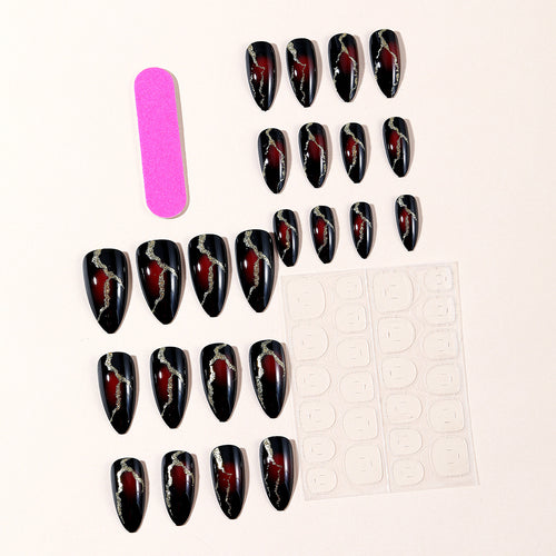 Glossy Stiletto Nail Art Extensions with Gold Accents Bowlift