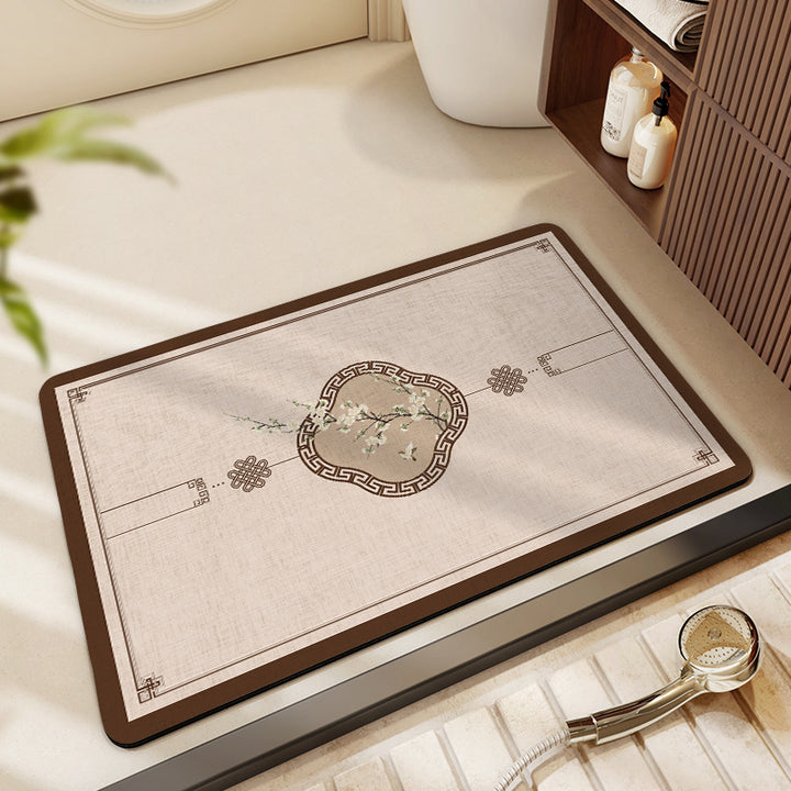 Artistic Floral Bath Mat Bowlift