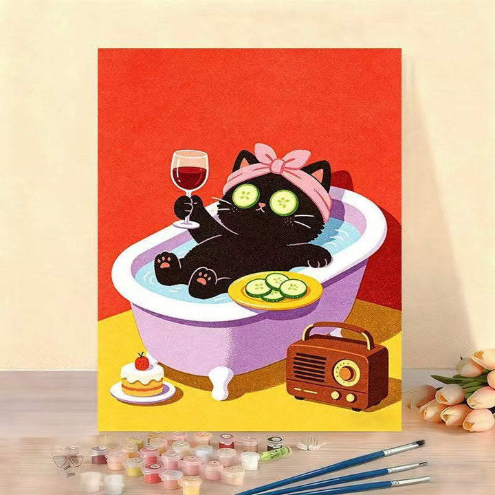 Whimsical Cat Illustration Canvas Artwork Bowlift