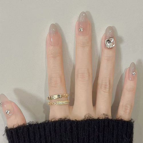 Artisanal Press-On Nail Set with Sparkling Rhinestones Bowlift