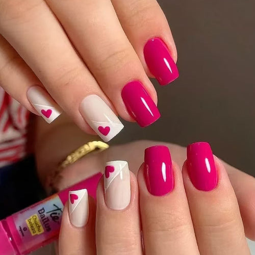 Heart-Embellished Press-On Nail Art Bowlift