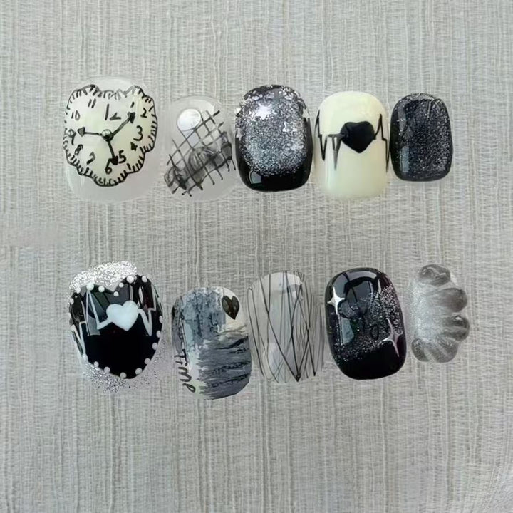 Artistic Cat-Themed Press-On Nail Art Set Bowlift
