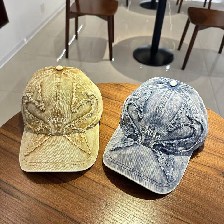 Unisex Distressed Denim Embroidered Cap Bowlift