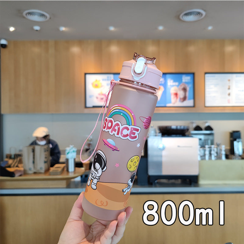 Women's water bottle in space design with practical carrying strap Bowlift