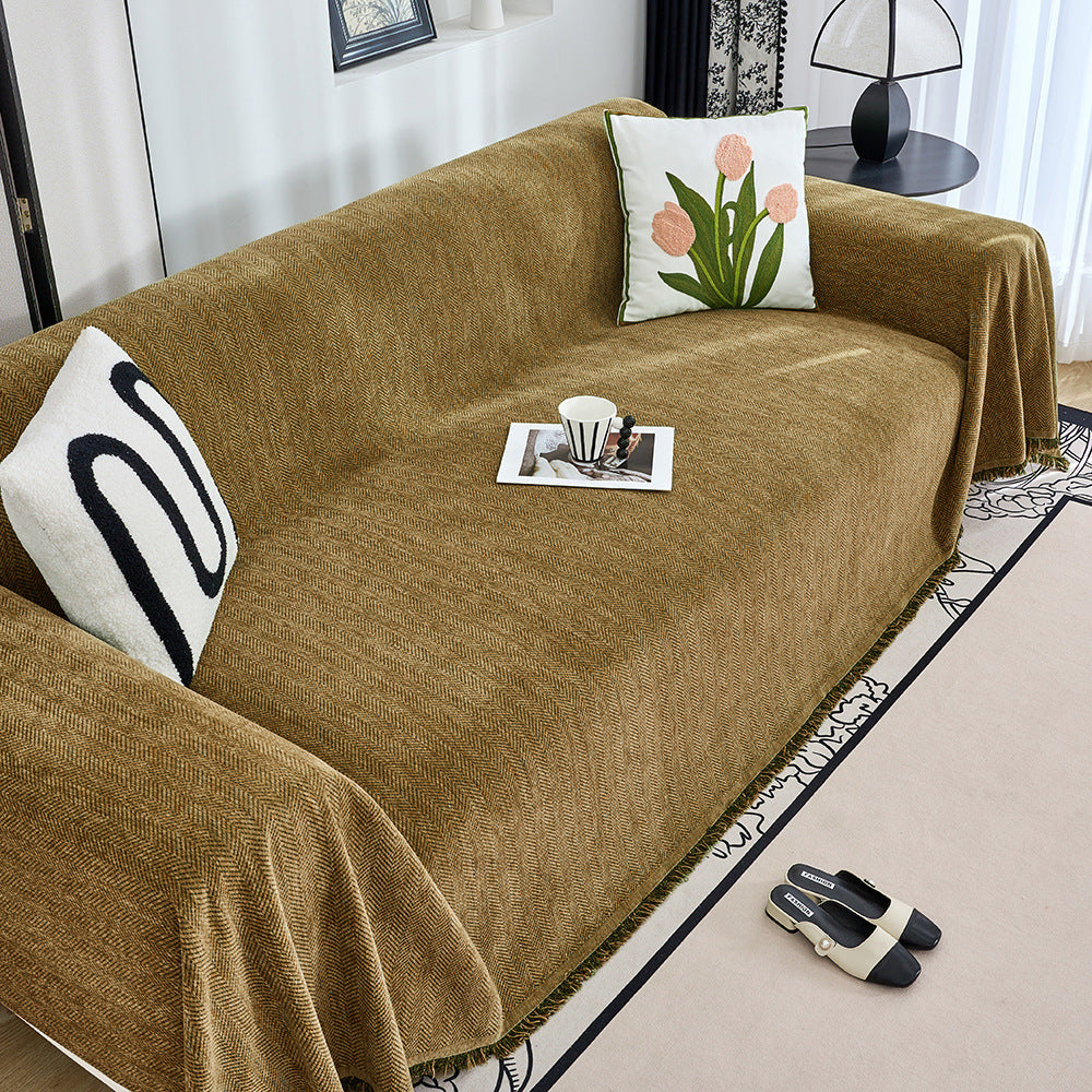 Textured Herringbone Pattern Sofa Throw Blanket