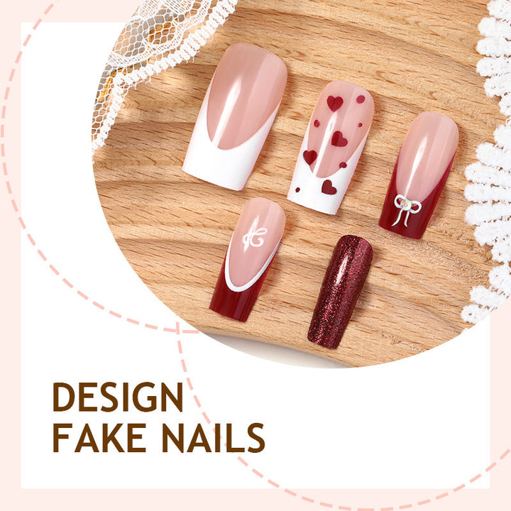 Creative Nail Art Set with Heart and Glitter Accents Bowlift