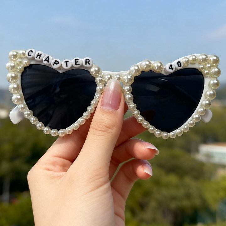 Pearl-Accented Heart-Shaped Sunglasses Bowlift