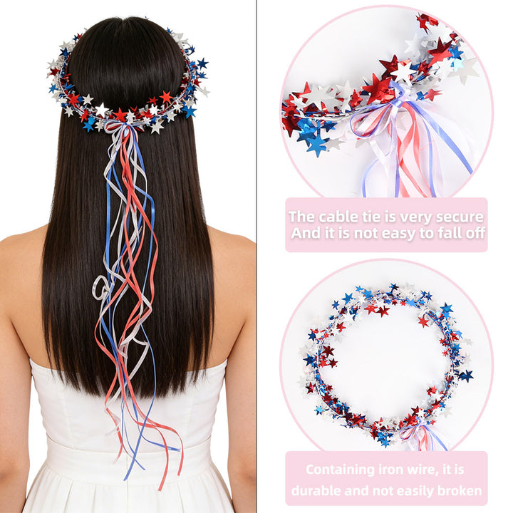 Independence Day star hoop streamer hanging decoration with metallic star garland and cascading ribbon tails Bowlift