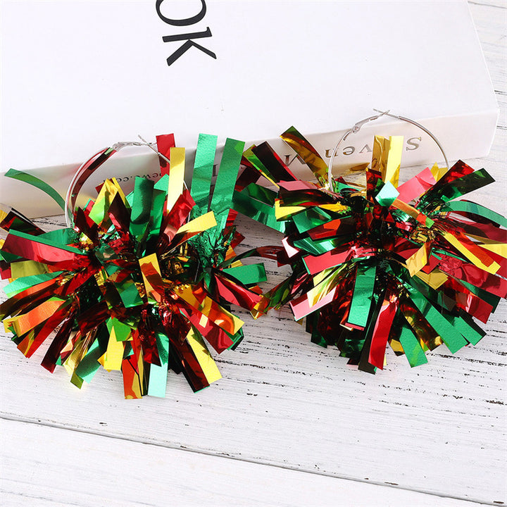 Unisex nan festive metallic tinsel pom pom hoop earrings Bowlift