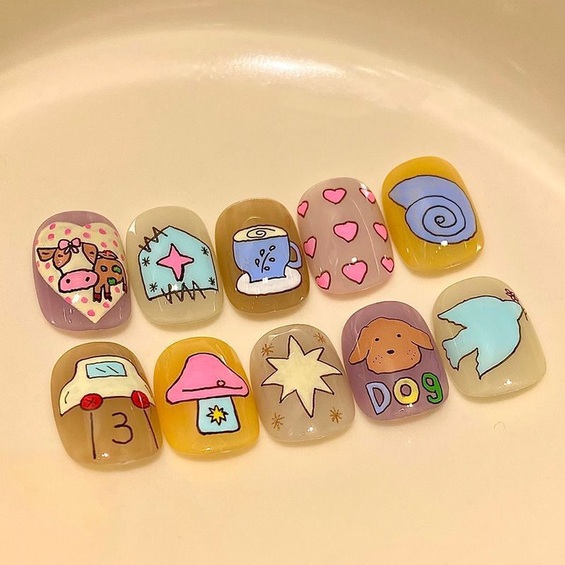 Artistic Cat-Themed Press-On Nail Art Set Bowlift