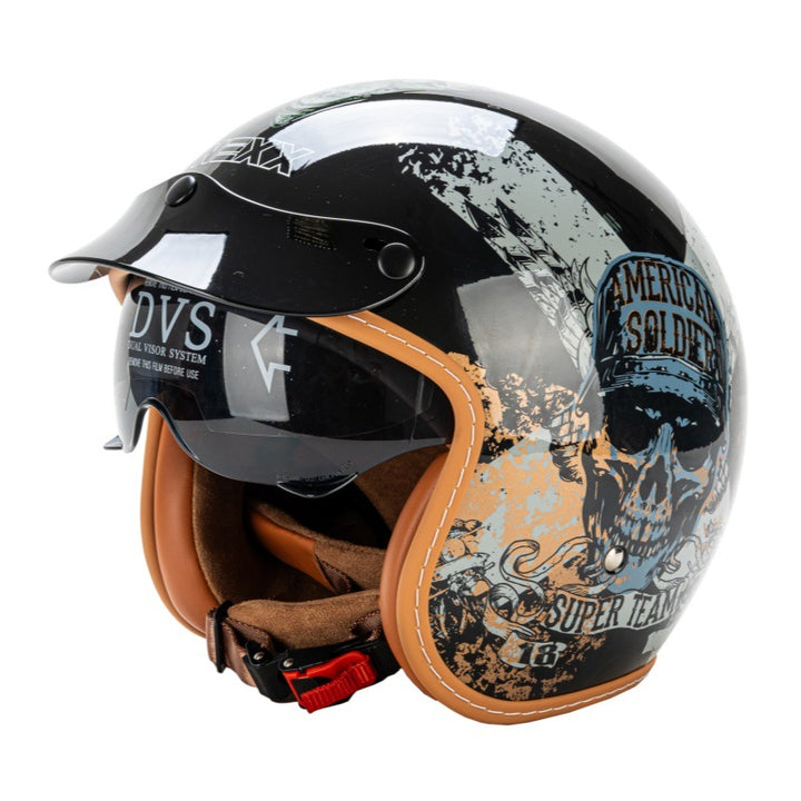 Retro Half-Face Motorcycle Helmet with Visor Bowlift