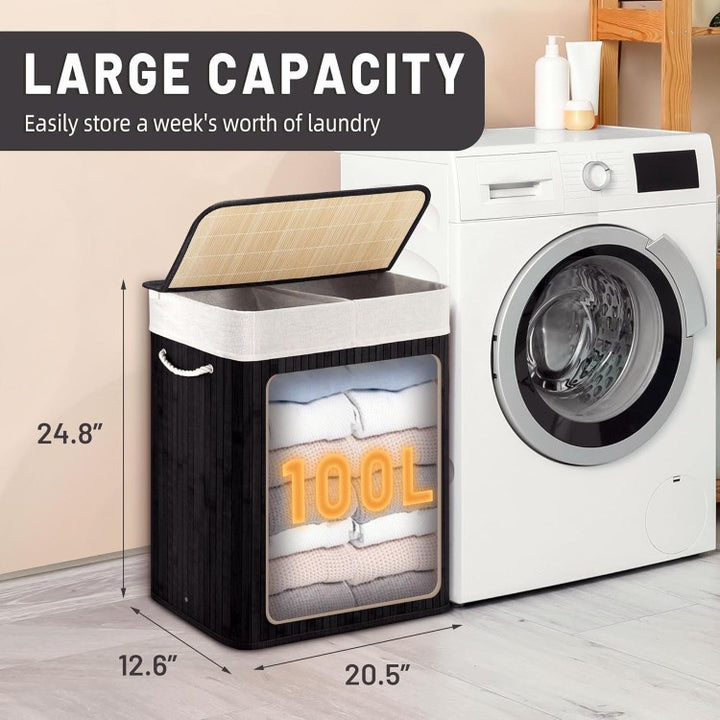Large laundry basket with two compartments and removable lid Bowlift