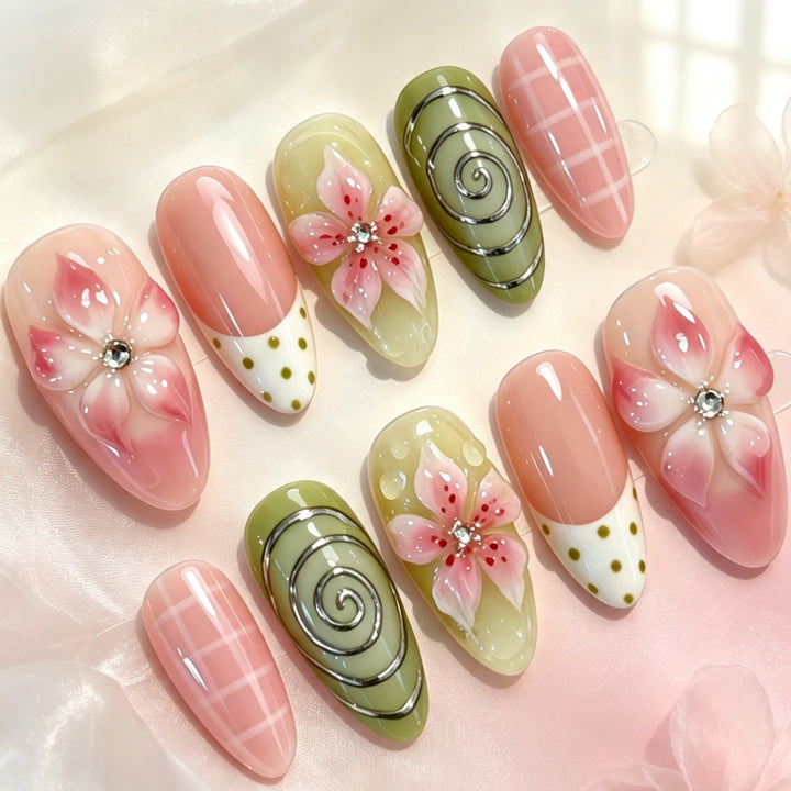 Artificial Nails in Floral Flower Design Bowlift