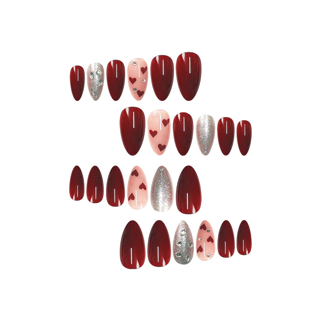 Elegant Heart-Themed Press-On Nail Set Bowlift