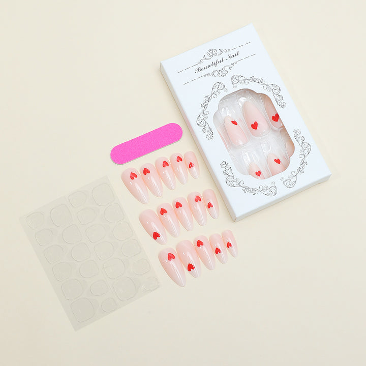Heart-Embellished Press-On Nail Set Bowlift