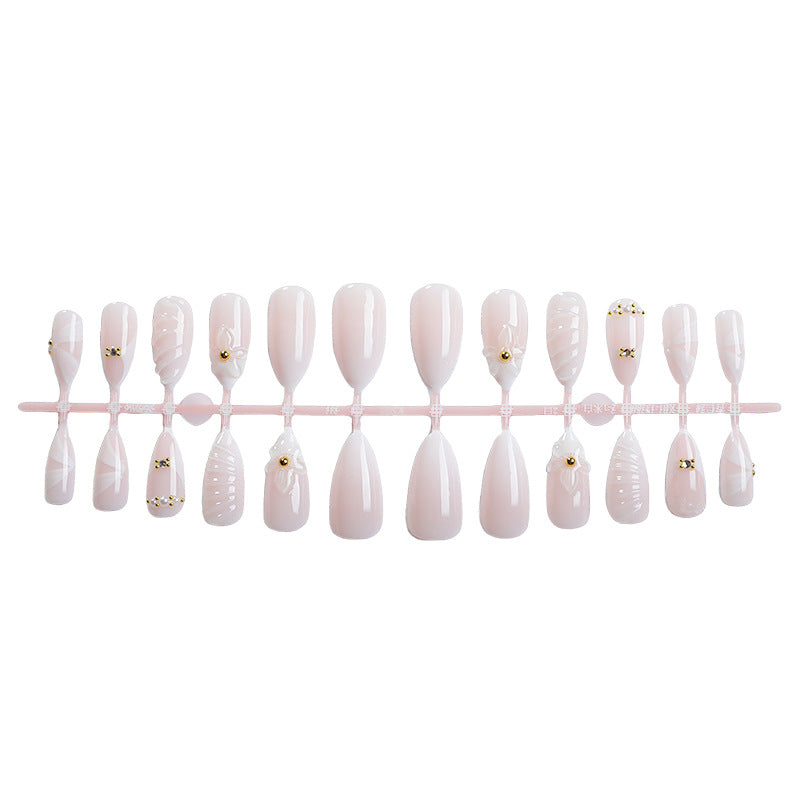 Decorative Nail Art Press-On Set with Floral and Gold Accents Bowlift