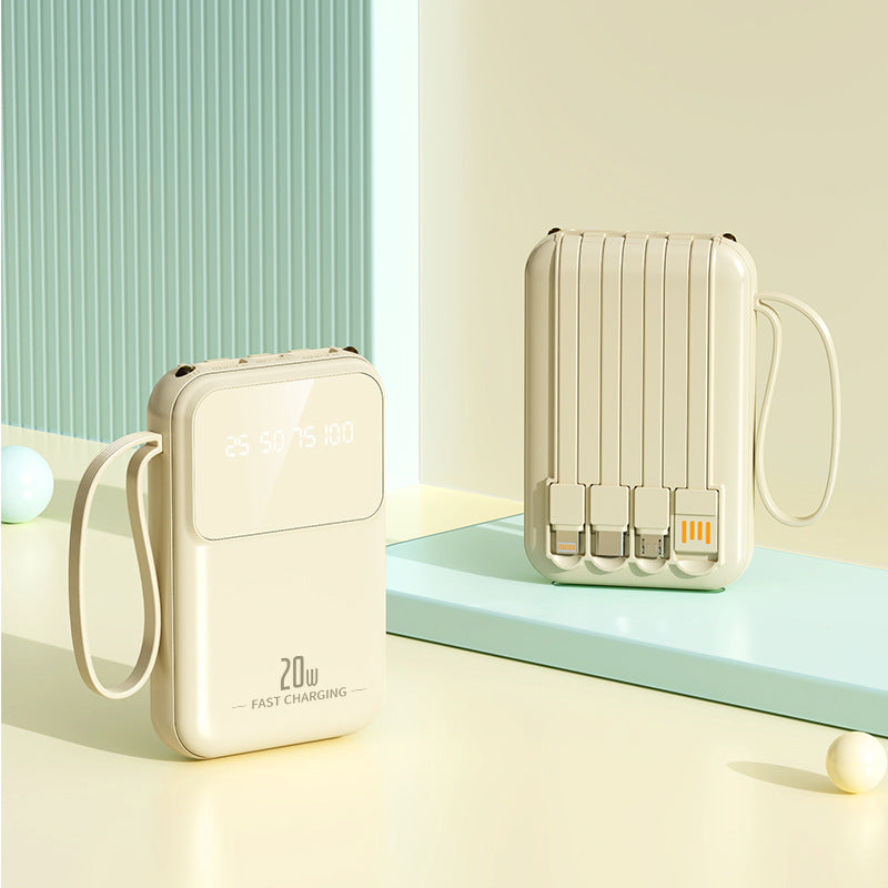 Portable power bank with integrated charging cables and smart charging status display Bowlift