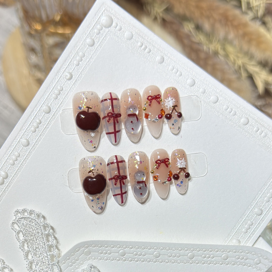 Winter-Themed Press-On Nail Art Set Bowlift