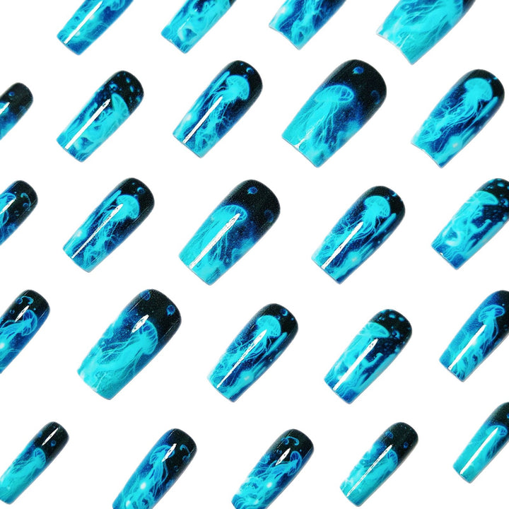 Artistic Glow-in-the-Dark Jellyfish Nail Art Bowlift