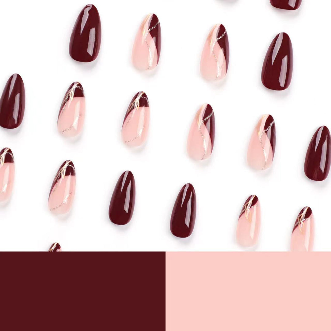 Elegant Matte and Glossy Almond-Shaped Press-On Nail Extensions Bowlift