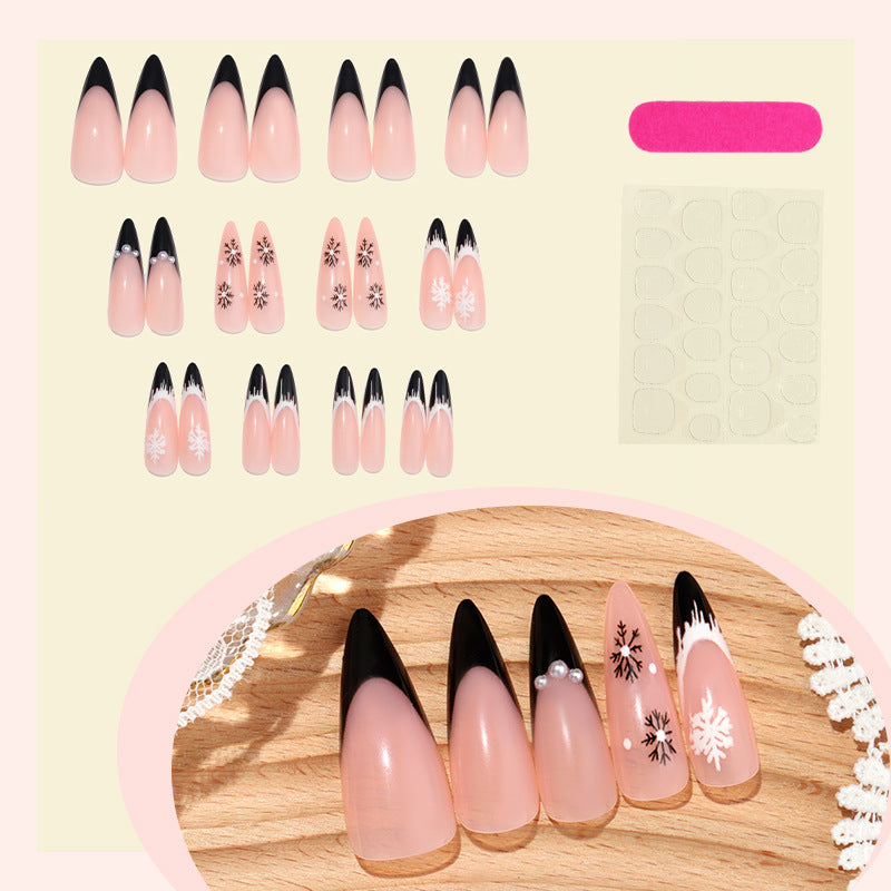 Artistic Stiletto Press-On Nail Set with Decorative Snowflake Designs Bowlift