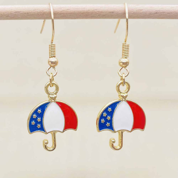 Women's filigree drop earrings with enameled flag pendants and metal hook closure Bowlift