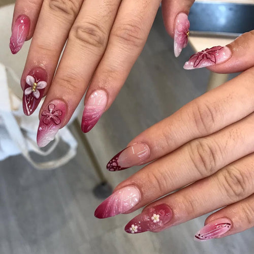Artful nail extensions with floral details and ombre effect Bowlift