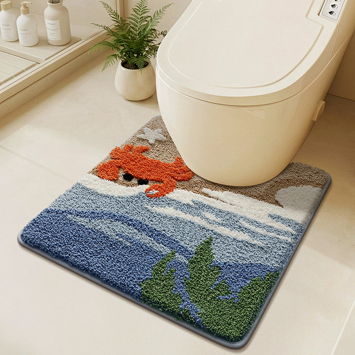 Ocean Wave Design Bath Mat Bowlift