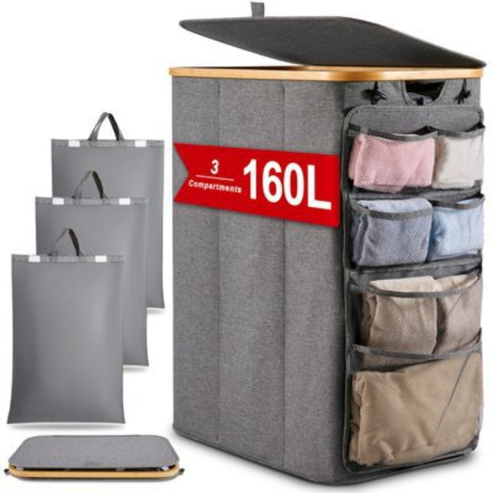 Multifunctional laundry storage box with bamboo lid Bowlift
