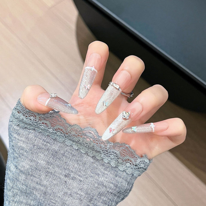 Artisanal Glittery Press-On Nail Extensions Bowlift