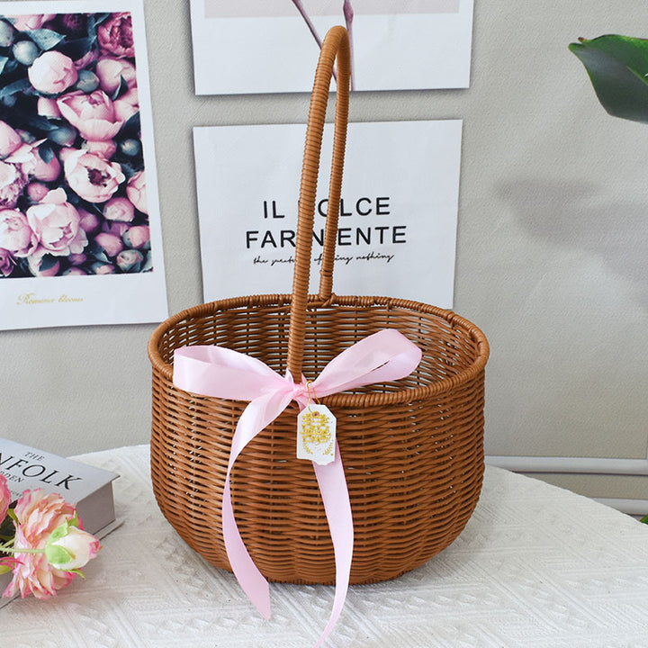 Chic Woven Handbag with Pearl Accent Bowlift