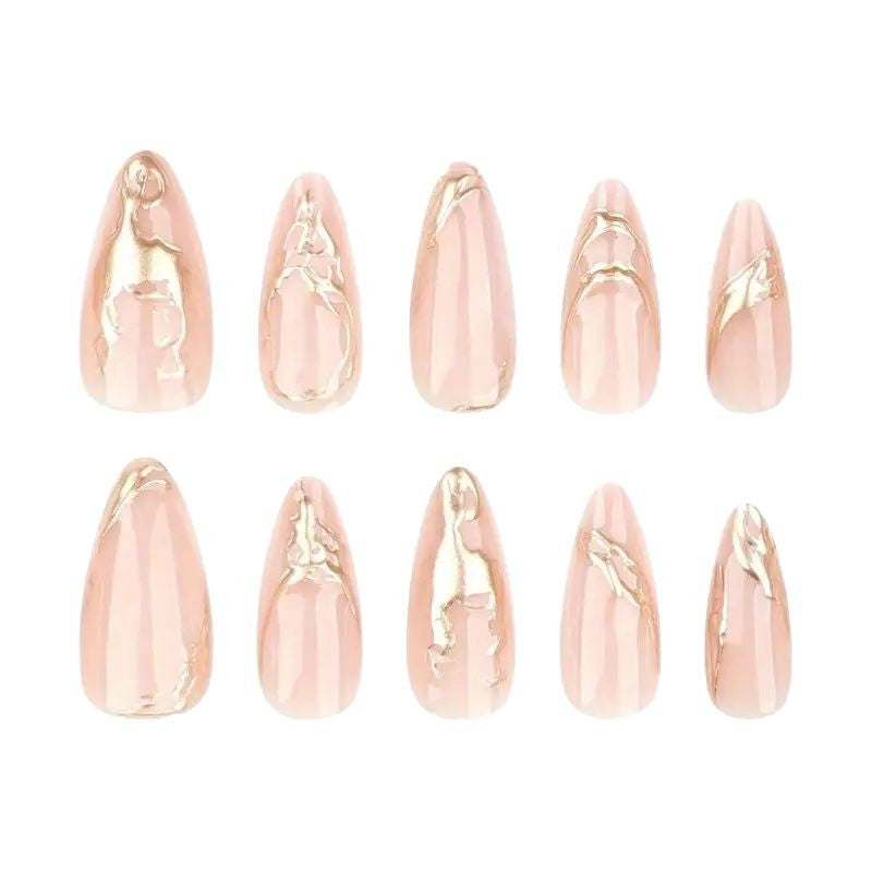 Elegant Stiletto Nail Enhancements with Gold Accent Details Bowlift