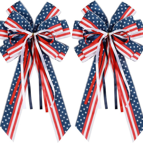 Unisex nan patriotic star striped decorative wreath bow with long tails Bowlift