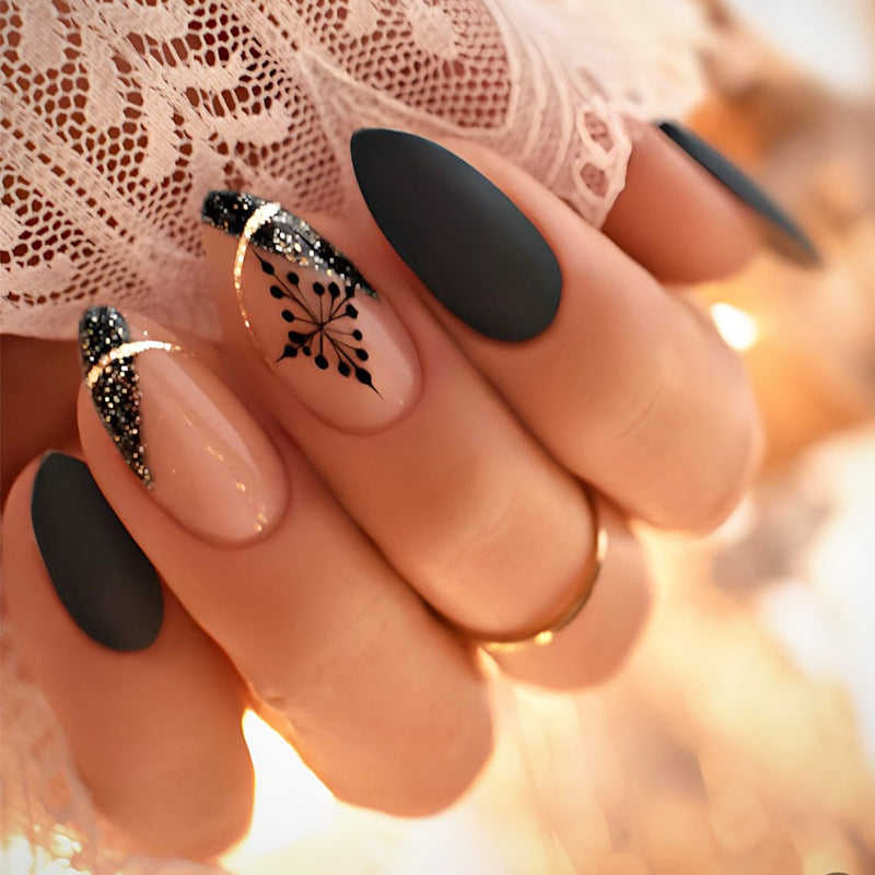 Artistic Matte Press-On Nail Set with Unique Floral Patterns Bowlift