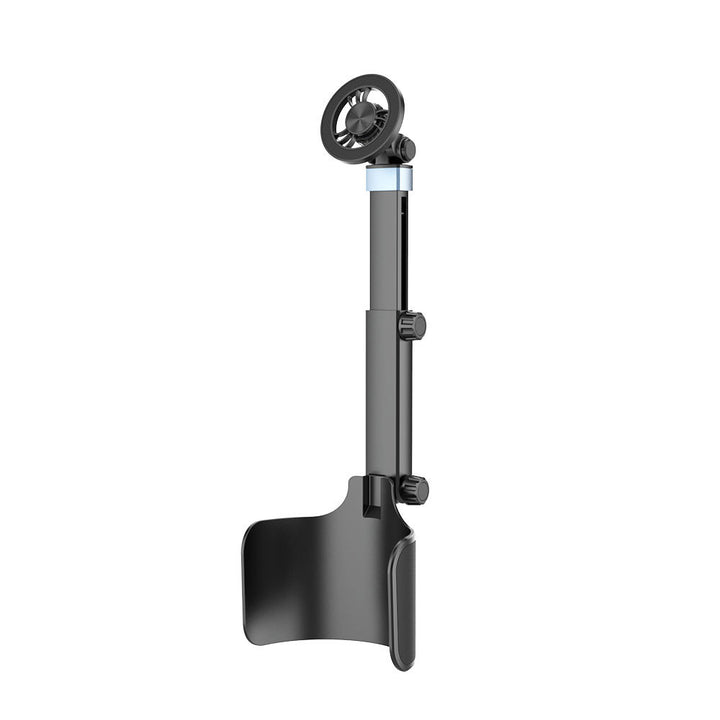 Adjustable car headrest tablet and smartphone holder with telescopic support arm and anti slip cradle Bowlift