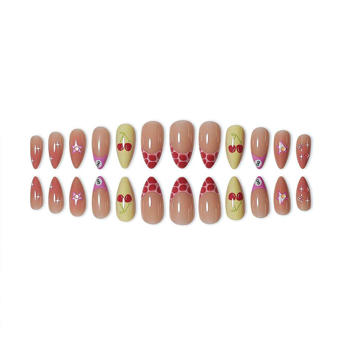 Artistic Cherry Print Nail Enhancements Bowlift