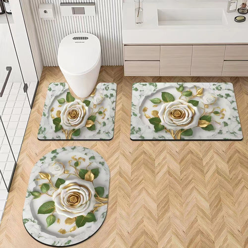 Luxurious Floral Bathroom Rug Set