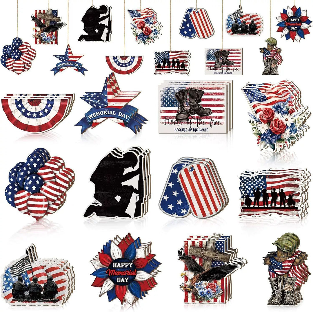 Unisex nan patriotic wooden hanging ornaments assorted Fourth of July USA cutout decorations Bowlift