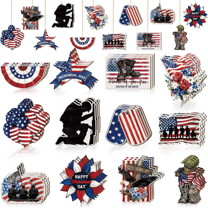Unisex nan patriotic wooden hanging ornaments assorted Fourth of July USA cutout decorations Bowlift