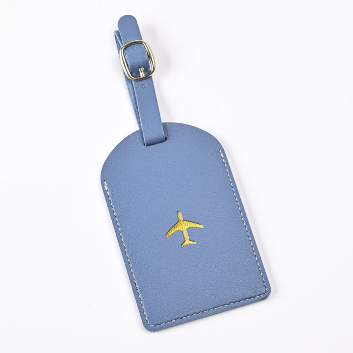 Premium Leather Luggage Tag with Adjustable Strap and Embroidered Airplane Icon Bowlift