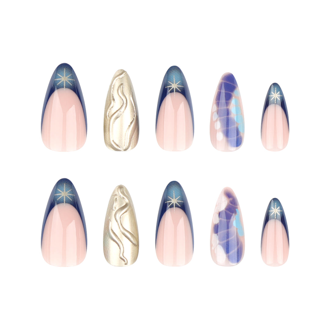 Artful stiletto nails with glitter and extraordinary design Bowlift