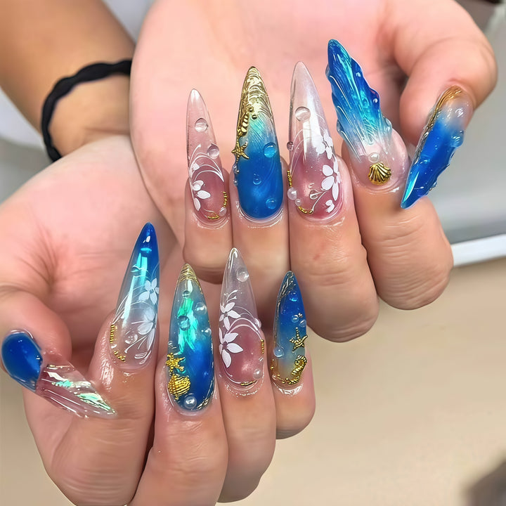 Artistic Long Stiletto Nail Extensions Bowlift